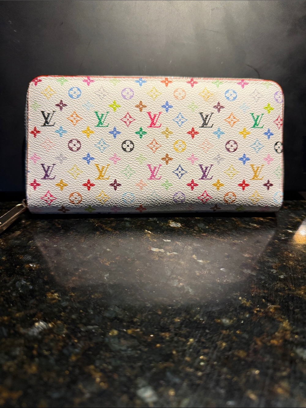 Faux LV print  White Multicolor Monogram Zip-Around Wallet